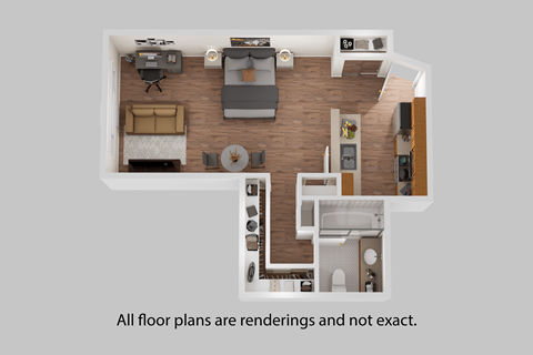 Floor plan for studio, 1 bath, 410 sqft
